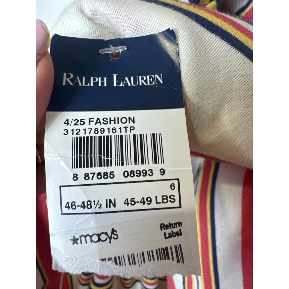 Ralph Lauren Girls Size 6 NWT Striped Cotton Blend Halter Sundress Melon Beige,